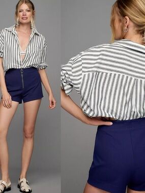 Anthropologie Maeve Blue Zippered Micro High Rise Shorts